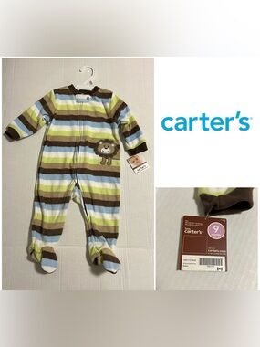 🆕CARTER’S - 9M - NWT - INFANT BOYS LION STRIPE FLEECE SLEEPER